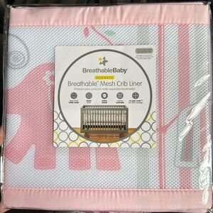 Breathable Baby Mesh Crib Liner - Pink with Elephants and Giraffes